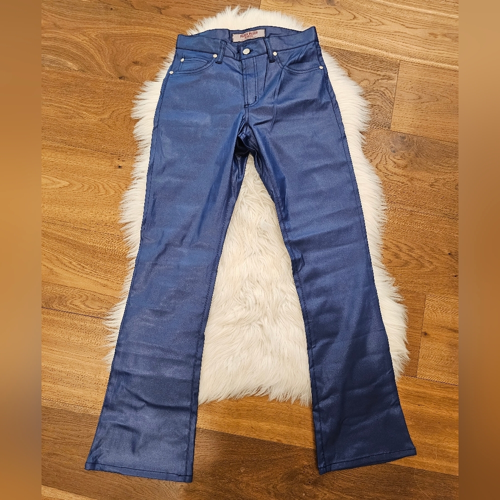 Vintage Low Rise Shimmery Blue Straight-Leg Pants